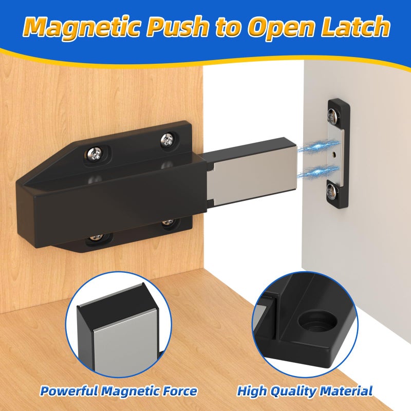 Jiayi Magnetic Push Lock Jiayi 2 Pack Push to Open Cabinet Hardware Magnetic Touch Latches for Large Door Push Release Latch Hidden Door Push Catch Press Out Latch Black - Image 2
